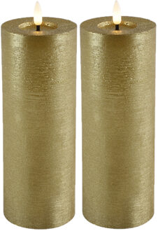 Countryfield LED kaarsen/stompkaarsen - 2x - goud - D7,5 x H20 cm - timer - warm wit