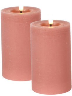 Countryfield LED kaarsen/stompkaarsen - 2x - roze - D7,5 x H12,5 cm - timer