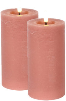 Countryfield LED kaarsen/stompkaarsen - 2x - roze - D7,5 x H15 cm - timer