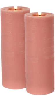Countryfield LED kaarsen/stompkaarsen - 2x - roze - D7,5 x H20 cm - timer