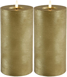 Countryfield LED kaarsen/stompkaarsen - 2x st - goud - D10 x H20 cm - timer - warm wit