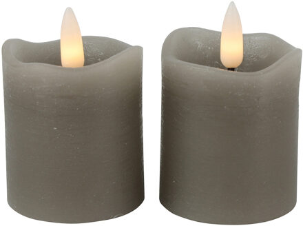 Countryfield LED kaarsen/stompkaarsen - 2x st - grijs - D5 x H7,2 cm - timer - warm wit