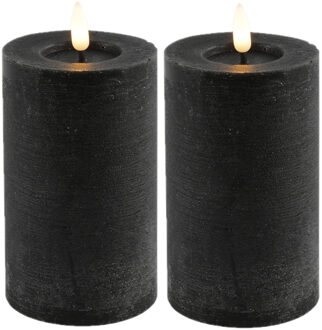 Countryfield LED kaarsen/stompkaarsen - 2x - zwart - D7,5 x H12,5 cm - timer
