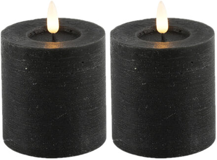 Countryfield LED kaarsen/stompkaarsen - 2x - zwart - D7,5 x H8 cm - timer