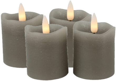 Countryfield LED kaarsen/stompkaarsen - 4x st - grijs - D5 x H7,2 cm - timer - warm wit