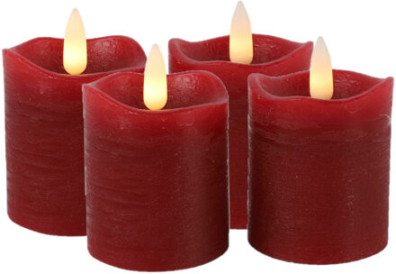 Countryfield LED kaarsen/stompkaarsen - 4x st - rood - D5 x H7,2 cm - timer - warm wit