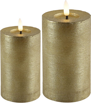 Countryfield LED kaarsen/stompkaarsen - set 2x - goud - D7,5 x H8 en H12,5 cm - warm wit