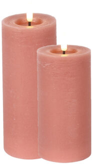 Countryfield LED kaarsen/stompkaarsen set - 2x st- roze - H12,5 en H15 cm - LED kaarsen