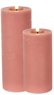Countryfield LED kaarsen/stompkaarsen set - 2x st- roze - H15 en H20 cm
