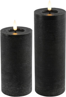 Countryfield LED kaarsen/stompkaarsen - set 2x - zwart - D7,5 x H15 en H20 cm - timer