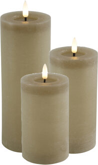 Countryfield LED kaarsen/stompkaarsen - set 3x - beige - H12,5, H15 en H20 cm - timer - warm wit