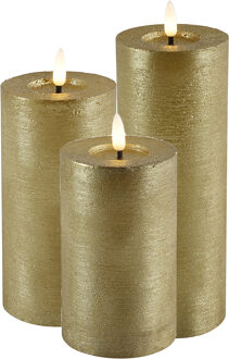 Countryfield LED kaarsen/stompkaarsen - set 3x - goud - H12,5, H15 en H20 cm - warm wit