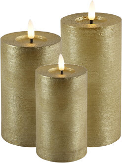 Countryfield LED kaarsen/stompkaarsen - set 3x - goud - H8, H12,5 en H15 cm - warm wit