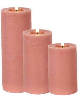 Countryfield LED kaarsen/stompkaarsen set - 3x st- roze - H12,5, H15 en H20 cm