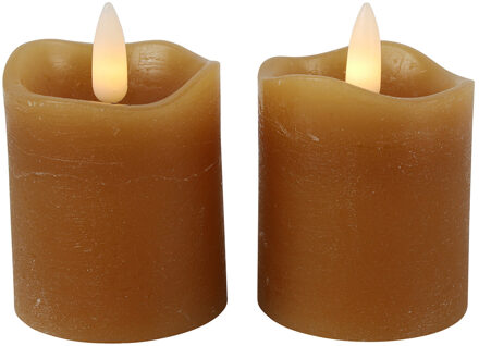 Countryfield LED kaarsen/stompkaarsenen - 2x st - cognac bruin - D5 x H7,2 cm - timer - warm wit