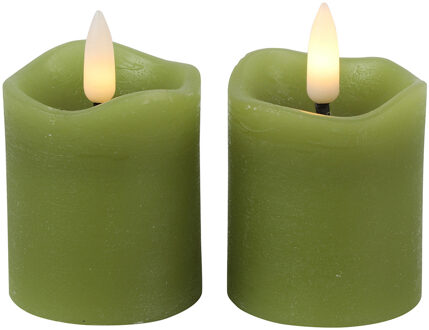Countryfield LED kaarsen/stompkaarsenen - 2x st - groen - D5 x H7,2 cm - timer - warm wit