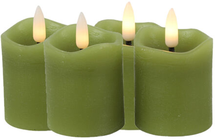 Countryfield LED kaarsen/stompkaarsenen - 4x st - groen - D5 x H7,2 cm - timer - warm wit