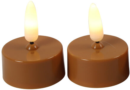 Countryfield LED kaarsjes theelichtjes - 2x stuks - cognac bruin - warm wit