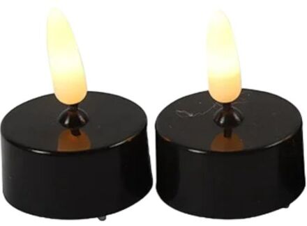 Countryfield LED kaarsjes theelichtjes - 2x stuks - zwart - warm wit - LED kaarsen
