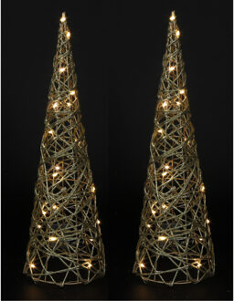 Countryfield LED kegel kerstboom lampen- 2x - goud - 20 leds - H40 cm - met timer