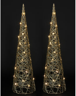 Countryfield LED kegel kerstboom lampen - 2x - goud - 30 leds - H60 cm - met timer