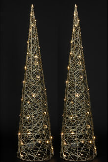 Countryfield LED kegel kerstboom lampen - 2x - goud - 40 leds - H80 cm - met timer
