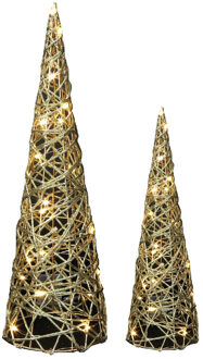 Countryfield LED kegels - kerstboom lampen - 2x st - goud - H40, H60cm - warm wit - timer