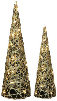 Countryfield LED kegels - kerstboom lampen - 2x st - goud - H60, H80cm - warm wit - timer