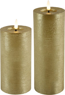 Countryfield LED stompkaarsen - set 2x - goud - D7,5 x H15 en H20 cm - timer - warm wit
