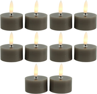 Countryfield LED theelichtjes/waxinelichtjes - 10x st - grijs - D4 x H5,2 cm - met timer