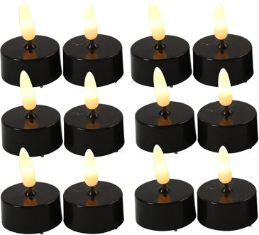 Countryfield LED theelichtjes/waxinelichtjes - 12x st - zwart - met timer - warm wit
