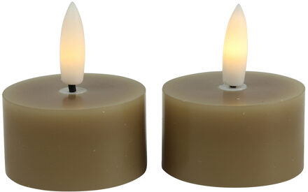 Countryfield LED theelichtjes/waxinelichtjes - 2x st - beige - D4 x H5,2 cm - met timer