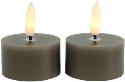 Countryfield LED theelichtjes/waxinelichtjes - 2x st - grijs - D4 x H5,2 cm - met timer