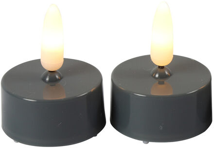 Countryfield LED theelichtjes/waxinelichtjes - 2x st - grijs - met timer - warm wit