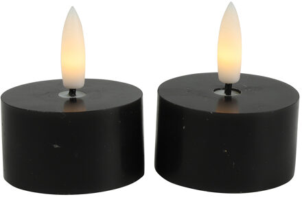 Countryfield LED theelichtjes/waxinelichtjes - 2x st - zwart - D4 x H5,2 cm - met timer