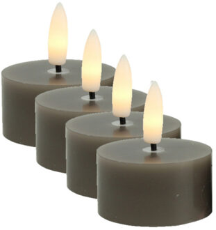 Countryfield LED theelichtjes/waxinelichtjes - 4x st - grijs - D4 x H5,2 cm - met timer