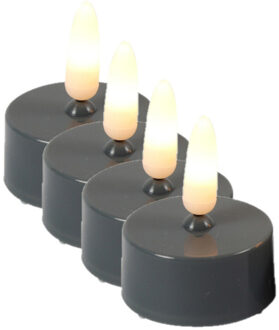 Countryfield LED theelichtjes/waxinelichtjes - 4x st - grijs - met timer - warm wit