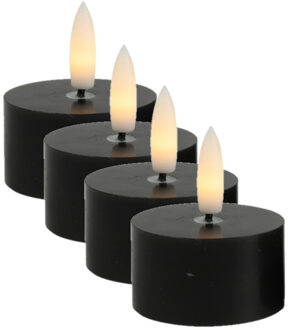 Countryfield LED theelichtjes/waxinelichtjes - 4x st - zwart - D4 x H5,2 cm - met timer