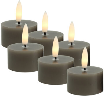 Countryfield LED theelichtjes/waxinelichtjes - 6x st - grijs - D4 x H5,2 cm - met timer