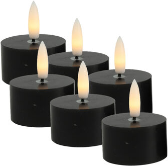 Countryfield LED theelichtjes/waxinelichtjes - 6x st - zwart - D4 x H5,2 cm - met timer
