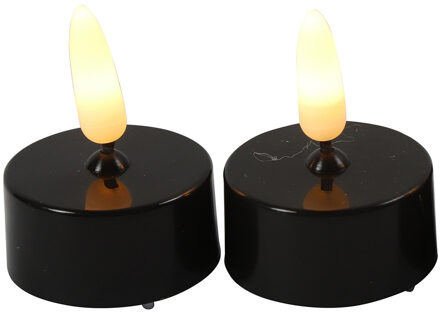 Countryfield LED theelichtjes/waxinelichtjes - 8x st - zwart - met timer - warm wit