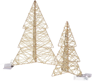 Countryfield lichtbomen - 2x st - 3D - 31 en 49 cm - goud - metaal - led verlichting