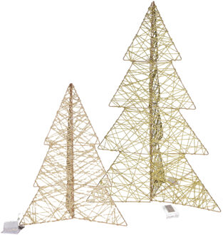 Countryfield lichtbomen - 2x st - 3D - 49 en 76 cm - goud - metaal - led verlichting