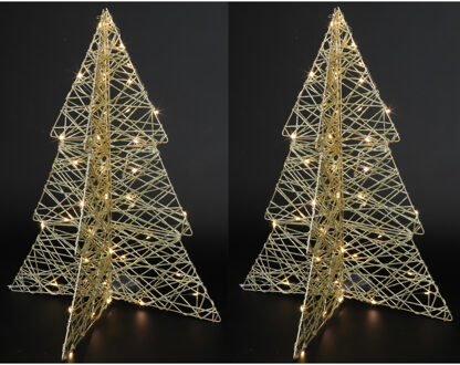 Countryfield Lichtboompjes/kerstboompjes 3D - 2x - H49 cm - goud - metaal - 40 leds warm wit -verlichte figuren