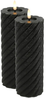 Countryfield Luxe LED kaars/stompkaars - 2x - zwart - D7,5 x H20 cm - timer - warm wit licht