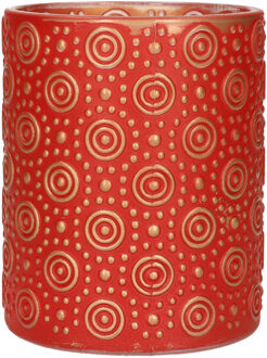 Countryfield Luxe theelichthouder - Fantasy - rood/goud - D10 x H12 cm - Waxinelichtjeshouders