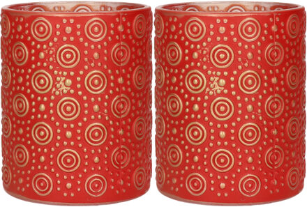 Countryfield Luxe theelichthouder - Fantasy - rood/goud - D10 x H12 cm - Windlichten