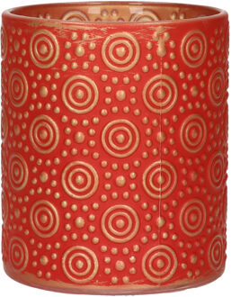 Countryfield Luxe theelichthouder - Fantasy - rood/goud - D8 x H10 cm - Waxinelichtjeshouders