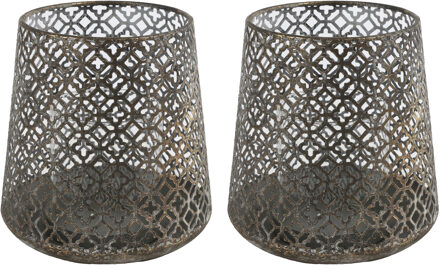 Countryfield Luxe theelichthouder/kaarsenhouder - 2x stuks - brons kleur - metaal - D14 x H15 cm