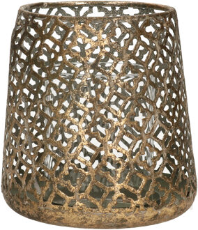 Countryfield Luxe theelichthouder/kaarsenhouder - brons kleur - metaal - D14 x H15 cm